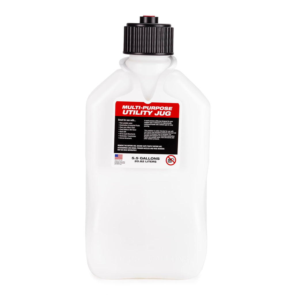 5.5 Gallon Square Motorsport Jug White with Filler Hose F458