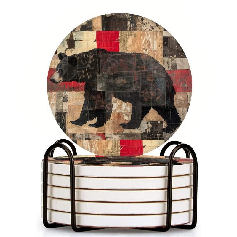Set of 6 Ceramic Coasters with Holder Y9282