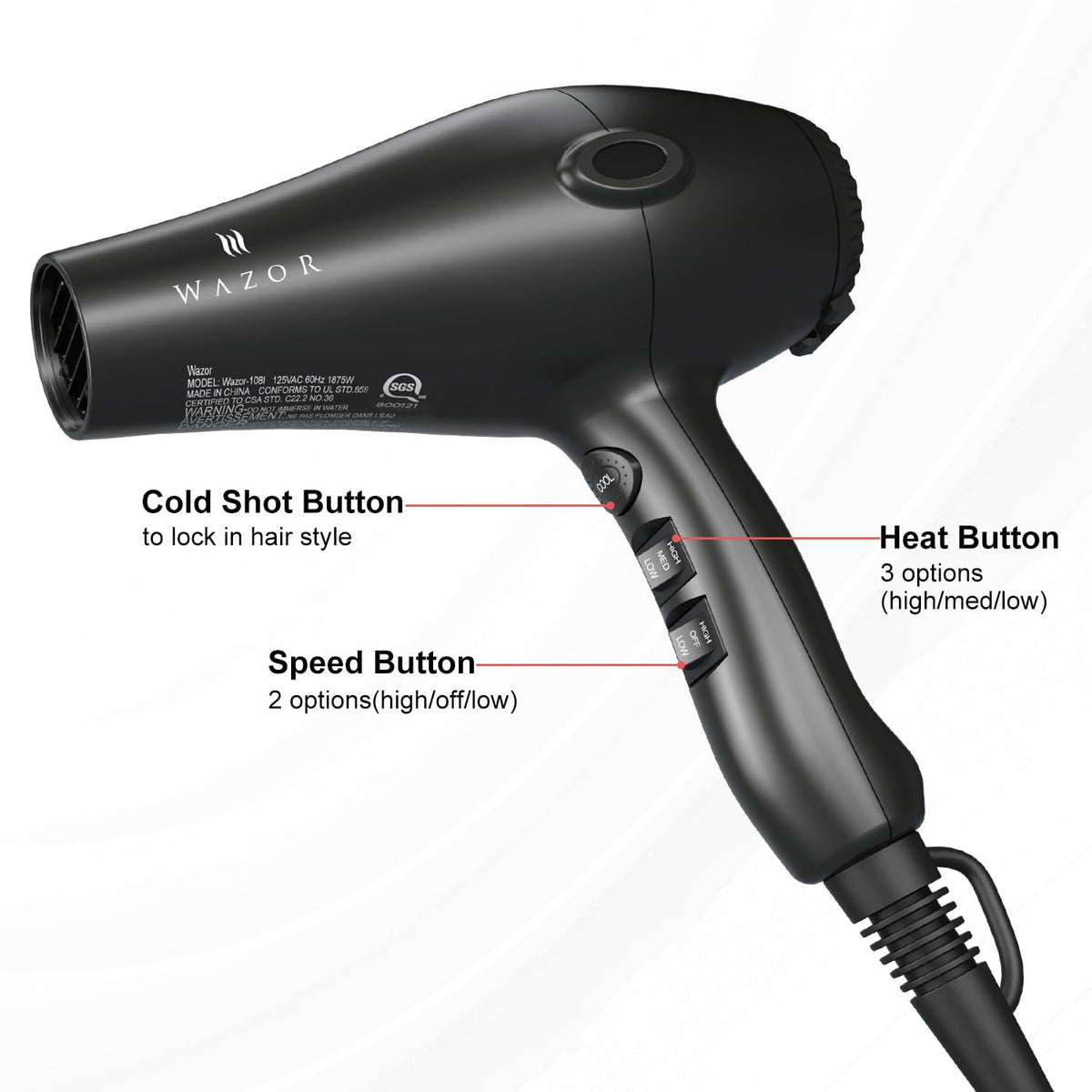 1875W Ionic Hair Dryer with Diffuser E423
