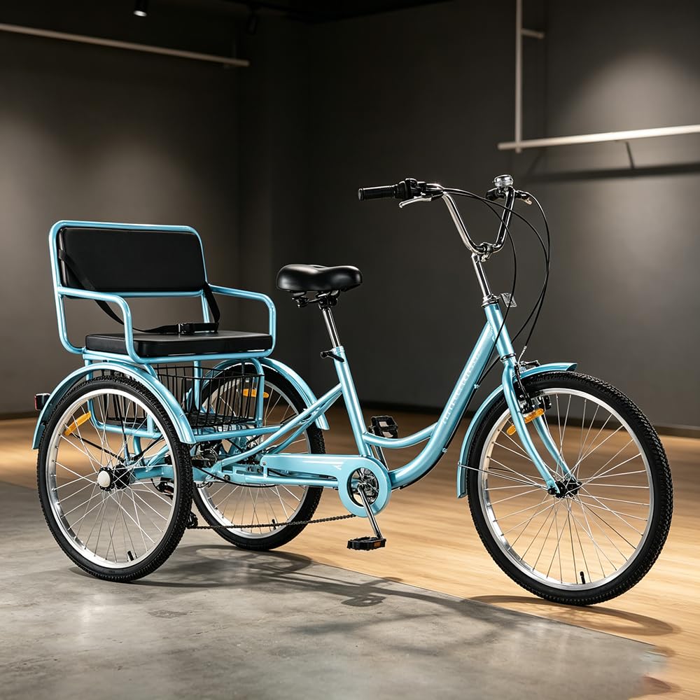 24" 7-Speed Heavy-Duty Steel Adult Tricycle with Rear Seat & Basket J546527