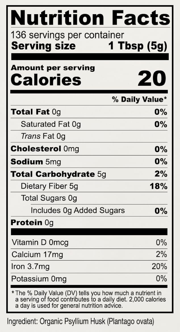 Organic Whole Psyllium Husks, 1.5 lb, Gluten Free X154
