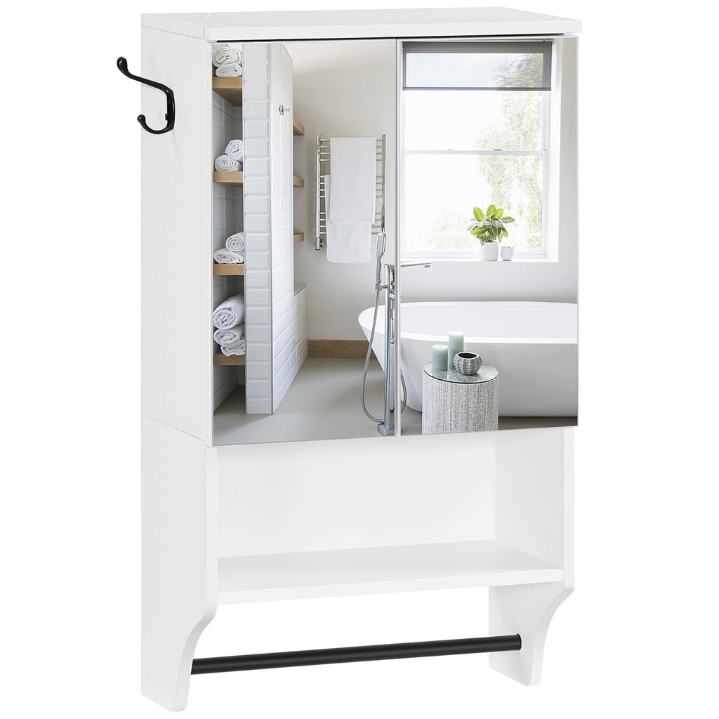 White Wall Mounted Bathroom Cabinet with Mirror and Adjustable Shelf F802