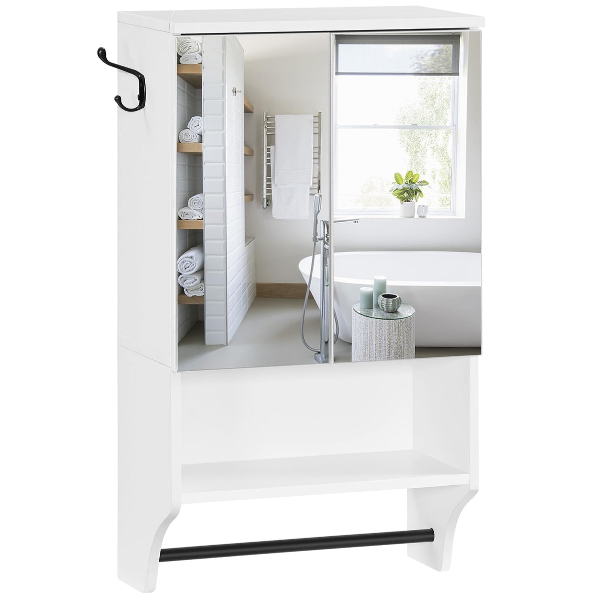 White Wall Mounted Bathroom Cabinet with Mirror and Adjustable Shelf F802