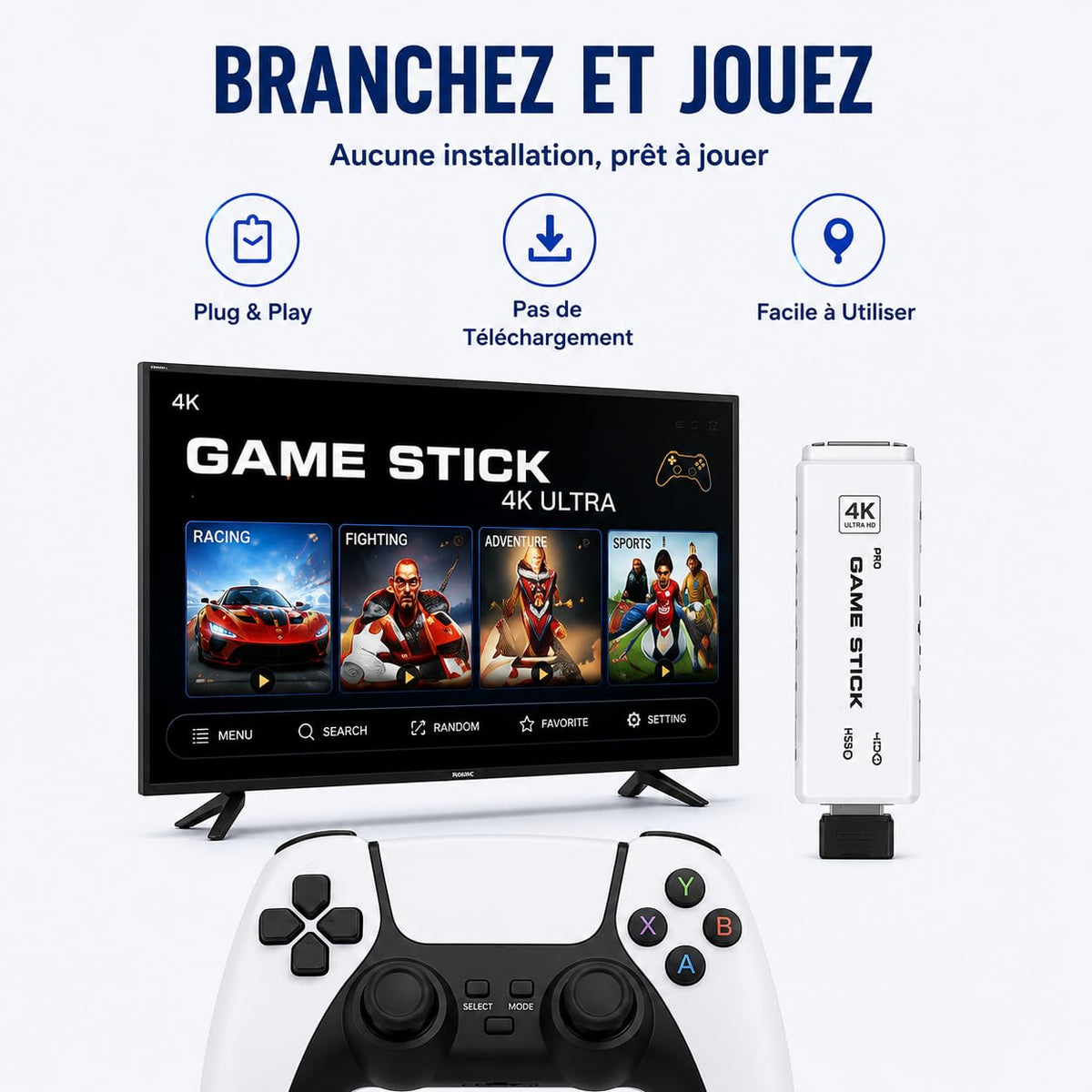 Wireless Retro Game Console Stick with 2.4G Controllers, 4K HDMI, 32G W275071