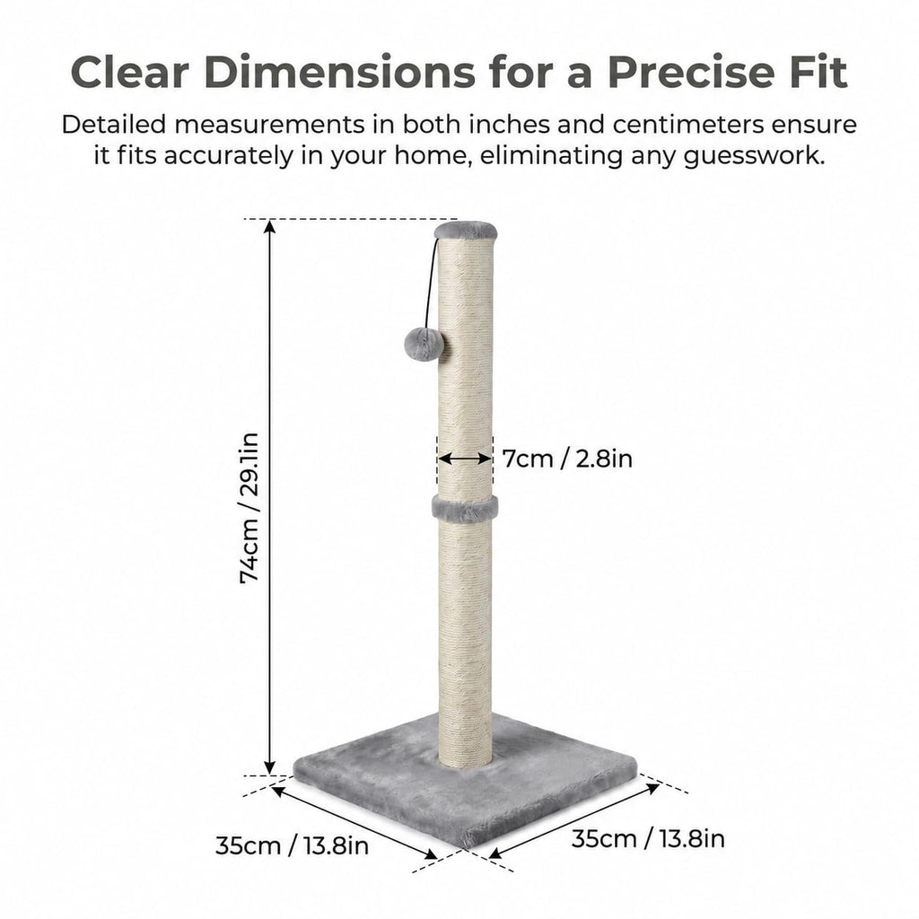 Tall Cat Scratching Post with Sisal Rope, Grey B75951