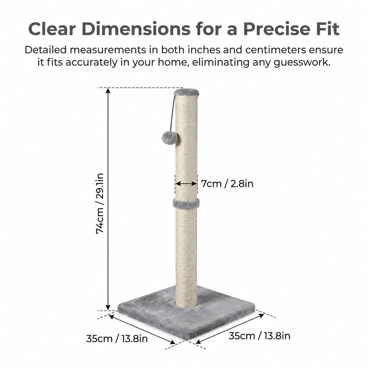Tall Cat Scratching Post with Sisal Rope, Grey B75951