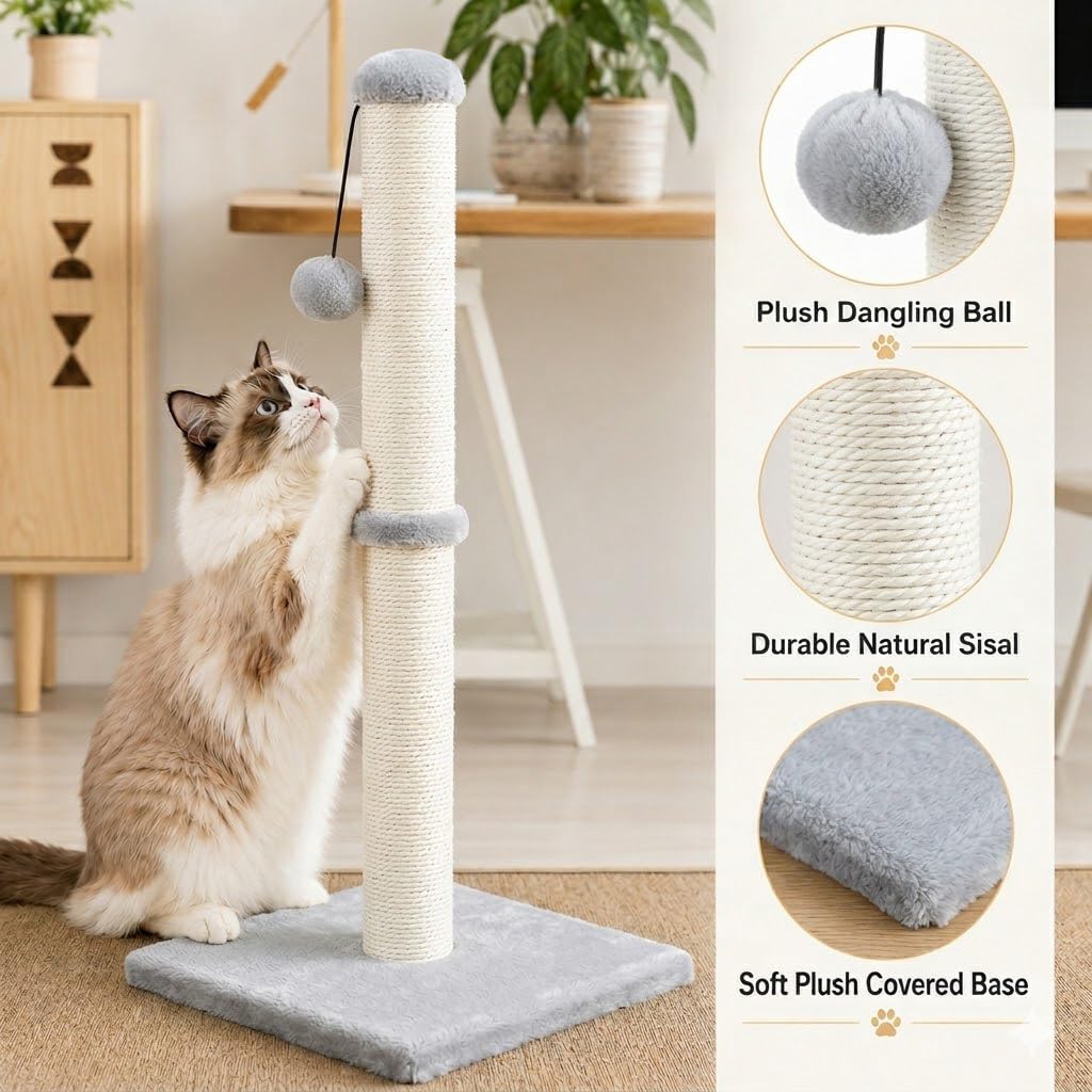 Tall Cat Scratching Post with Sisal Rope, Grey B75951