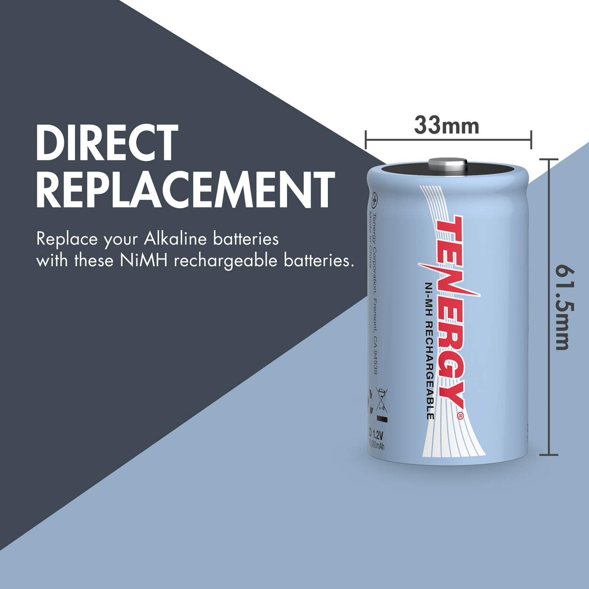 D Size 10000mAh NiMH Rechargeable Battery Q5307