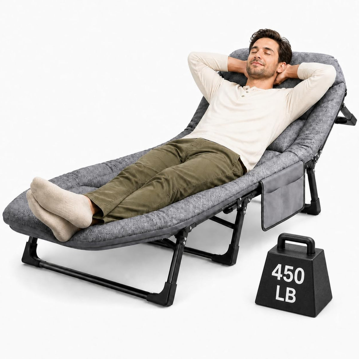 Folding Camping Cot with Mattress and Pillow, Grey I952618