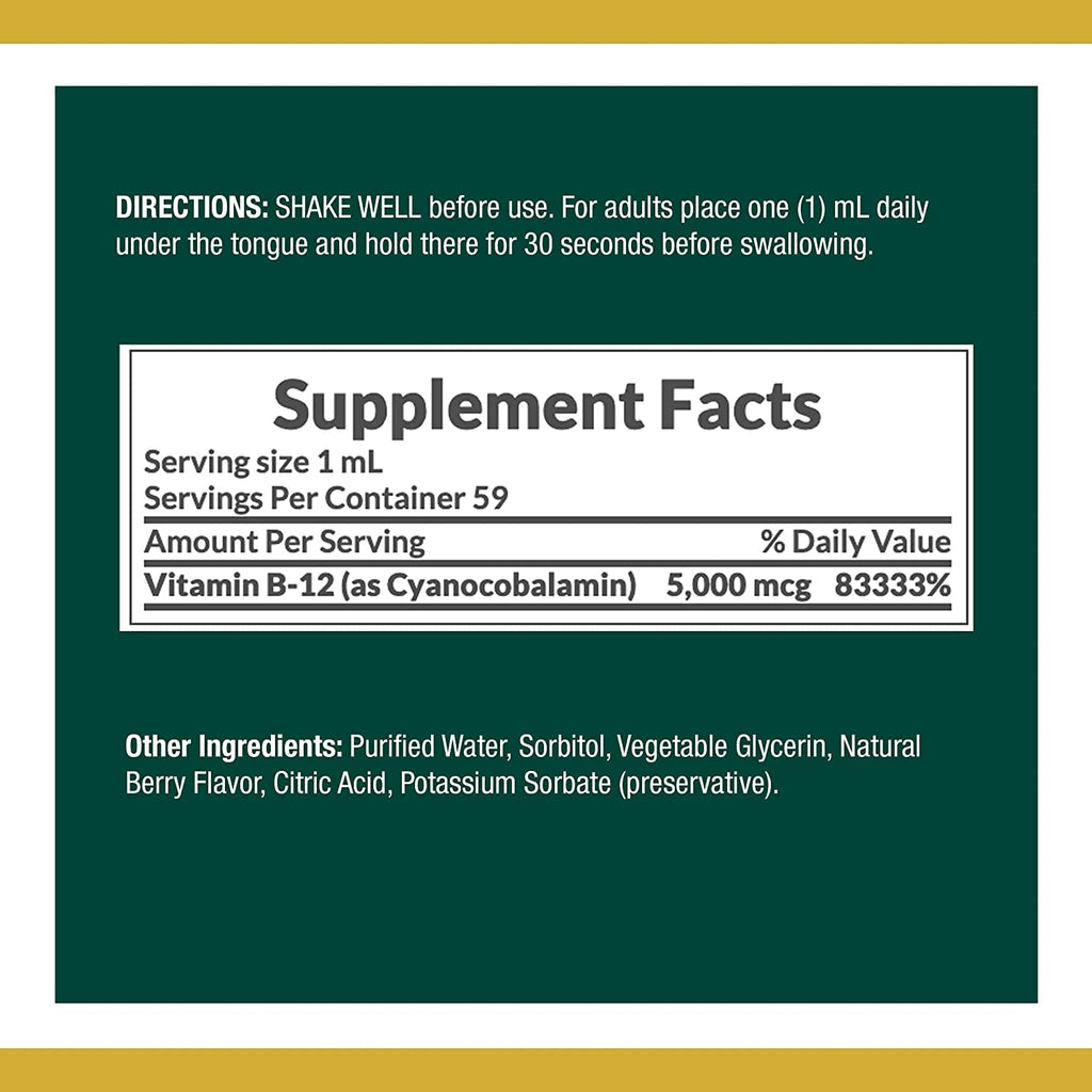 B-12 5000 mcg Sublingual Liquid 2 oz (Pack of 2) M57982