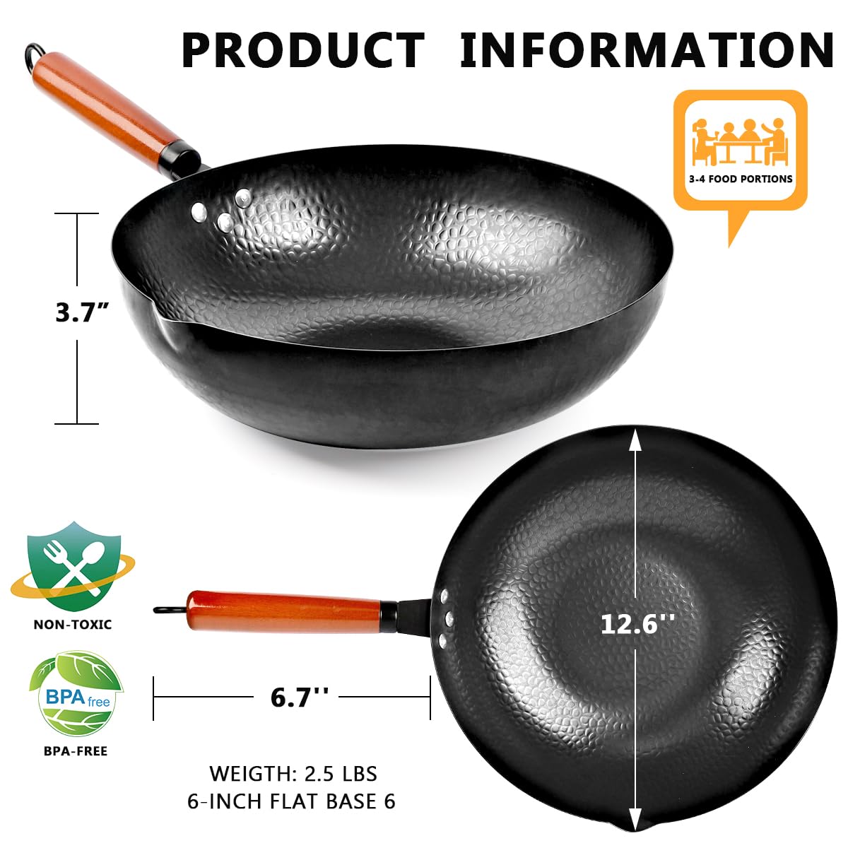 14 Piece Carbon Steel Wok Pan Set with Wooden Lid W283