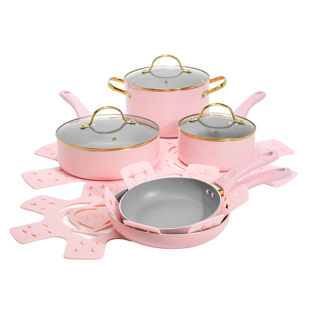 12 Piece Pink Nonstick Cookware Set O871685