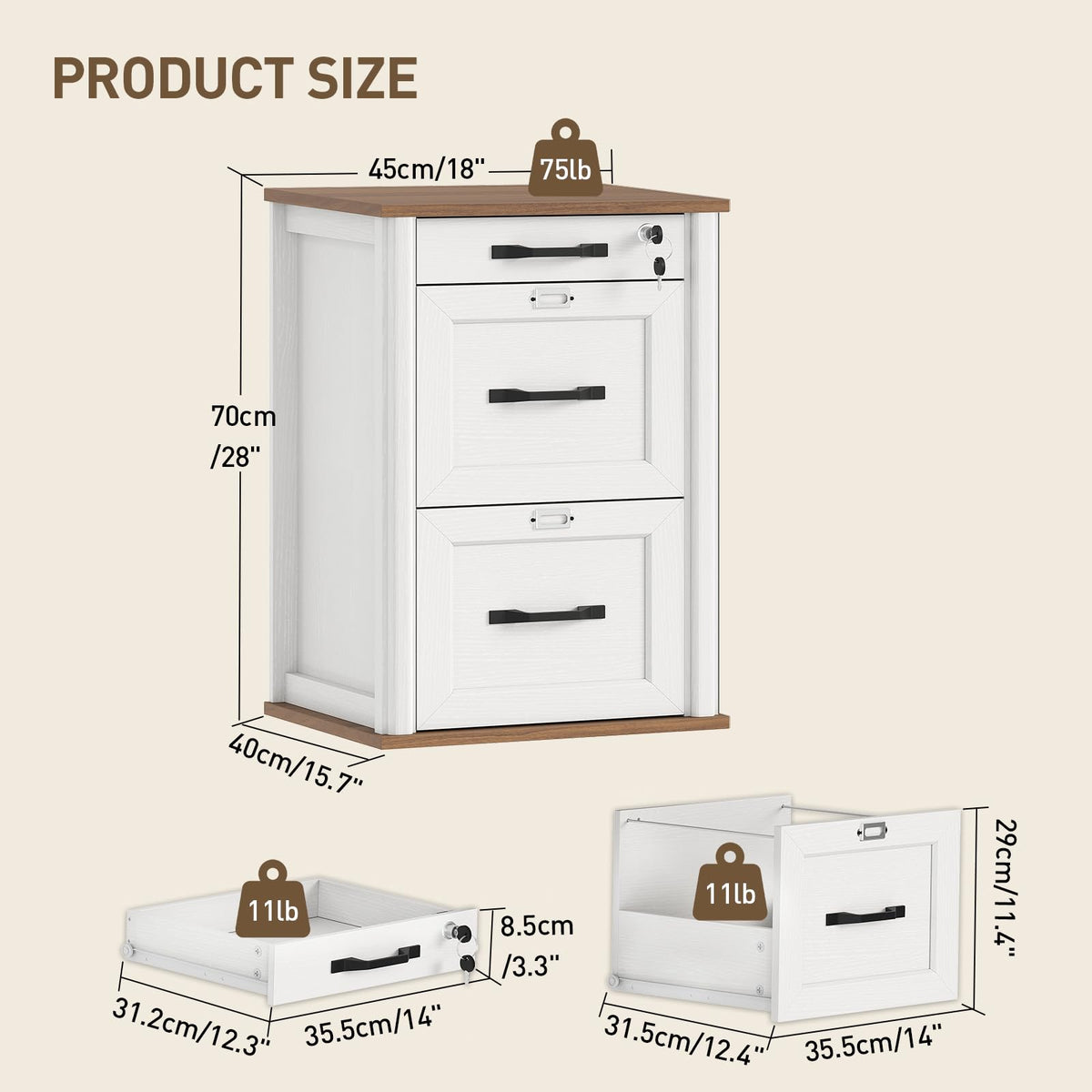 3 Drawer File Cabinet with Lock Set of 2 S611