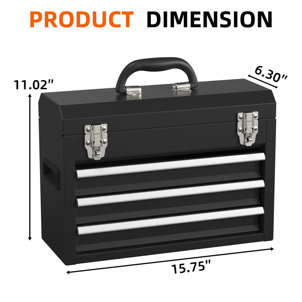 Black 3 Drawer Lockable Metal Tool Box D618309