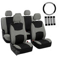 Gray Black Universal Fit Automotive Seat Covers Combo Set with Steering Wheel Cover and Seat Belt Pad K9338
