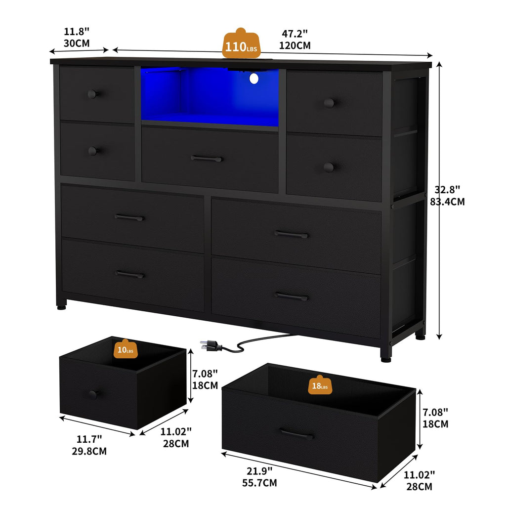Black 9 Drawer Dresser O9552