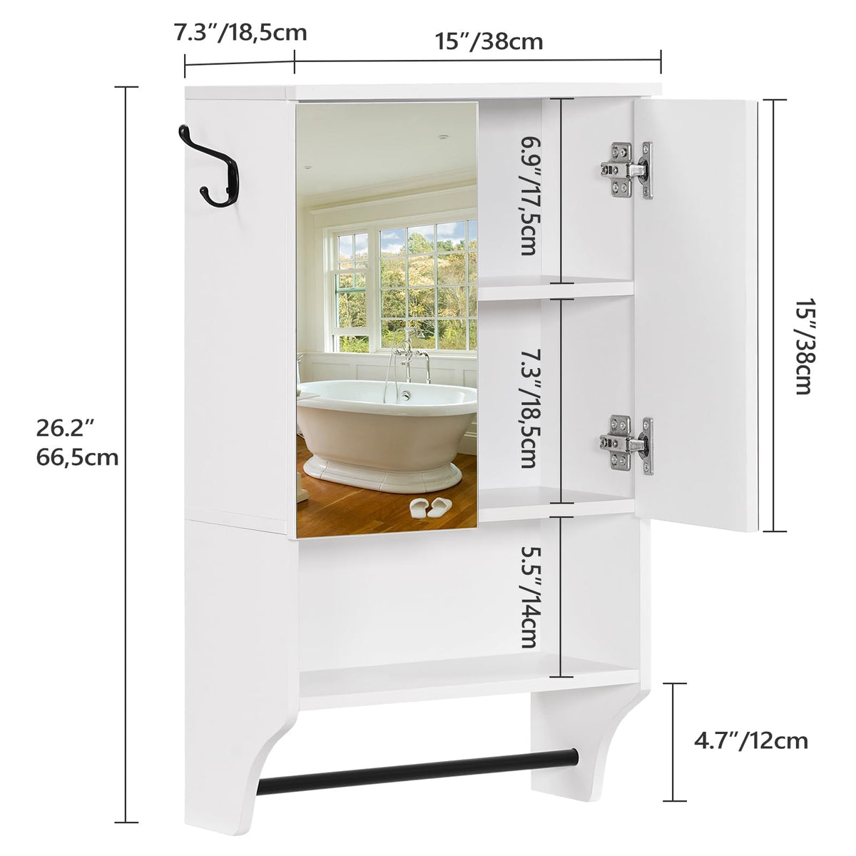 White Wall Mounted Bathroom Cabinet with Mirror and Adjustable Shelf F802