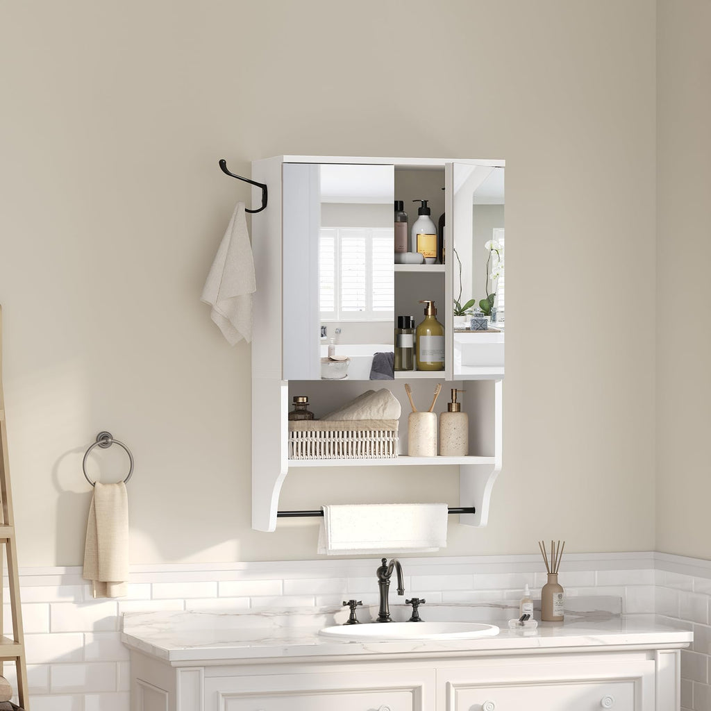 White Wall Mounted Bathroom Cabinet with Mirror and Adjustable Shelf F802