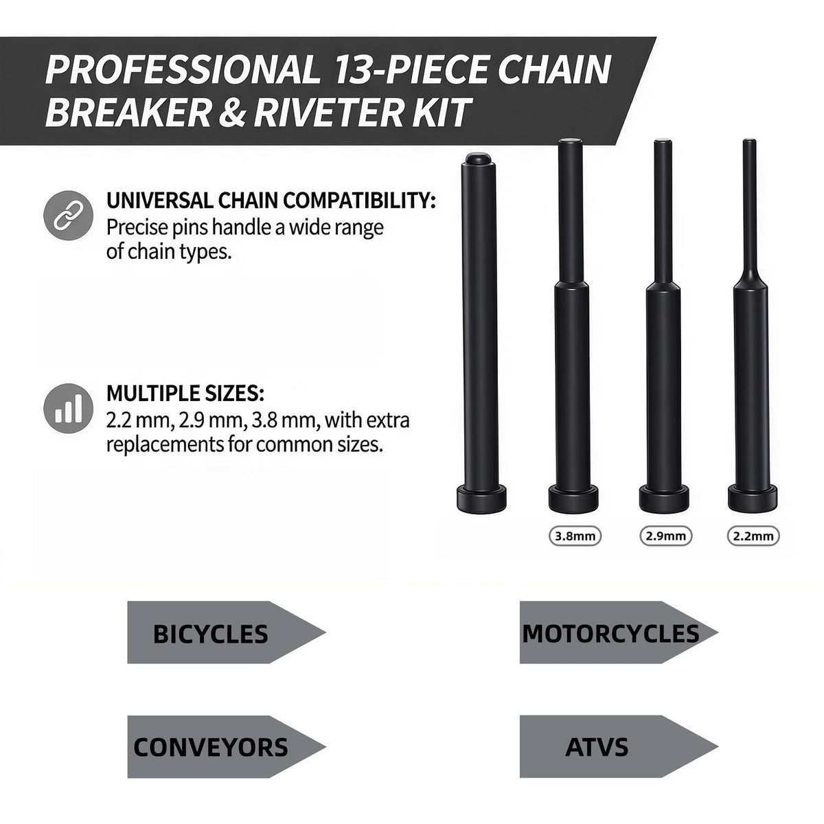 13 Pc Motorcycle Chain Breaker Rivet Tool Kit Q5925