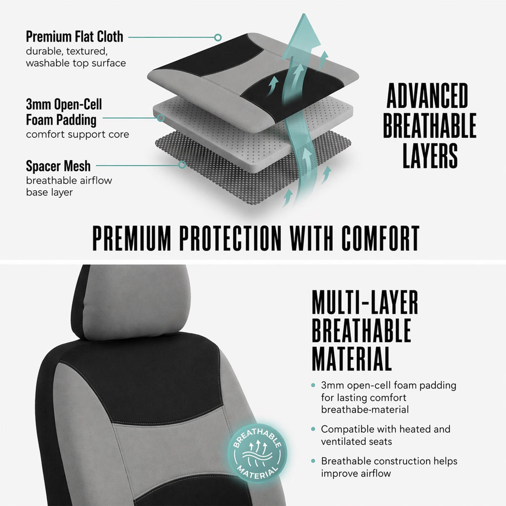 Gray Black Universal Fit Automotive Seat Covers Combo Set with Steering Wheel Cover and Seat Belt Pad K9338