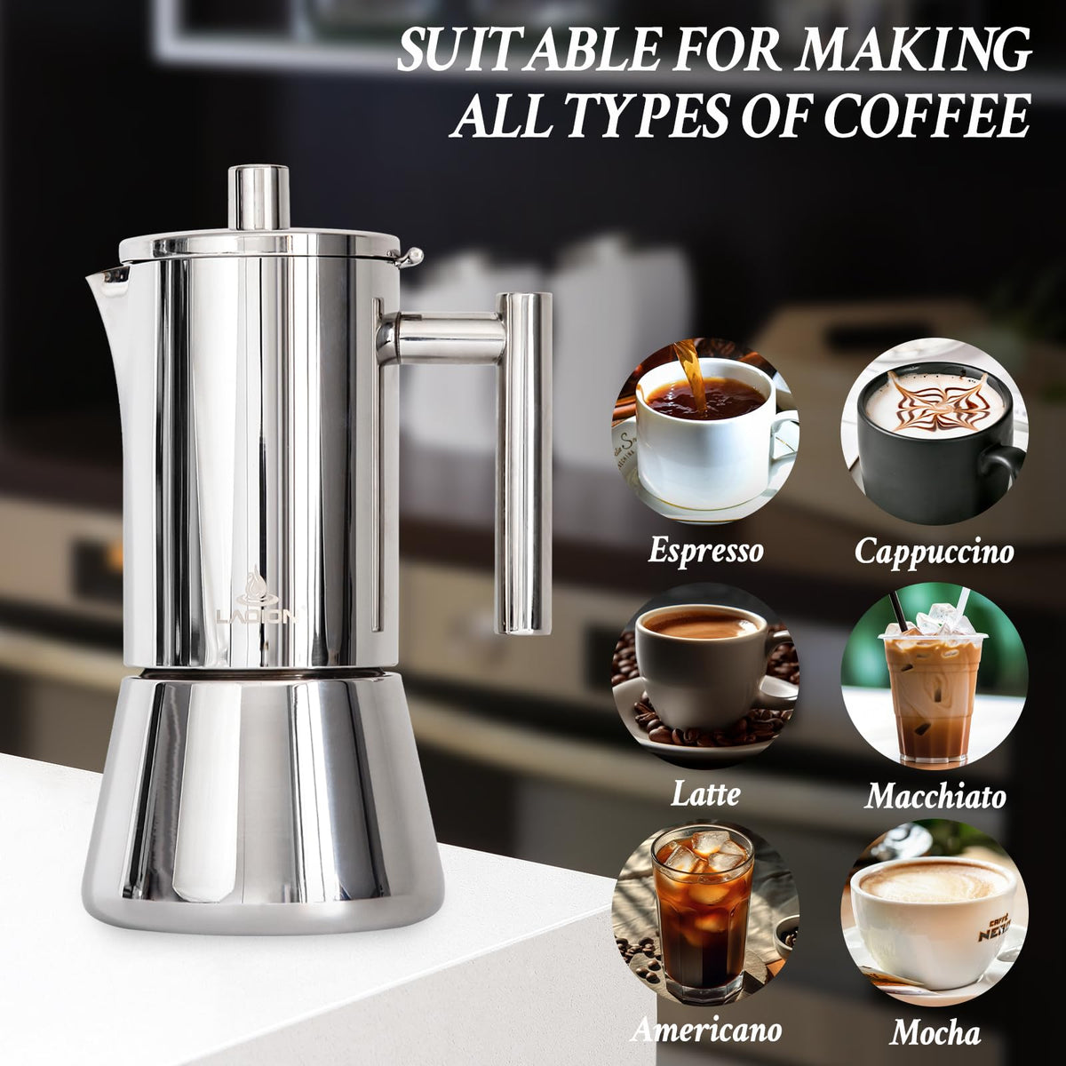 6 Cup Stainless Steel Stovetop Espresso Maker N8421