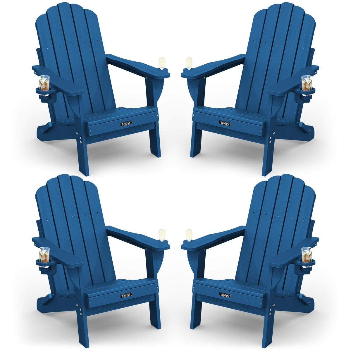Folding Adirondack Chairs Set of 4 with 2 Cup Holders S651500