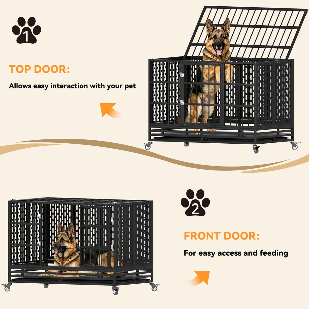 48 Inch Heavy Duty Metal Dog Crate with Wheels U561764