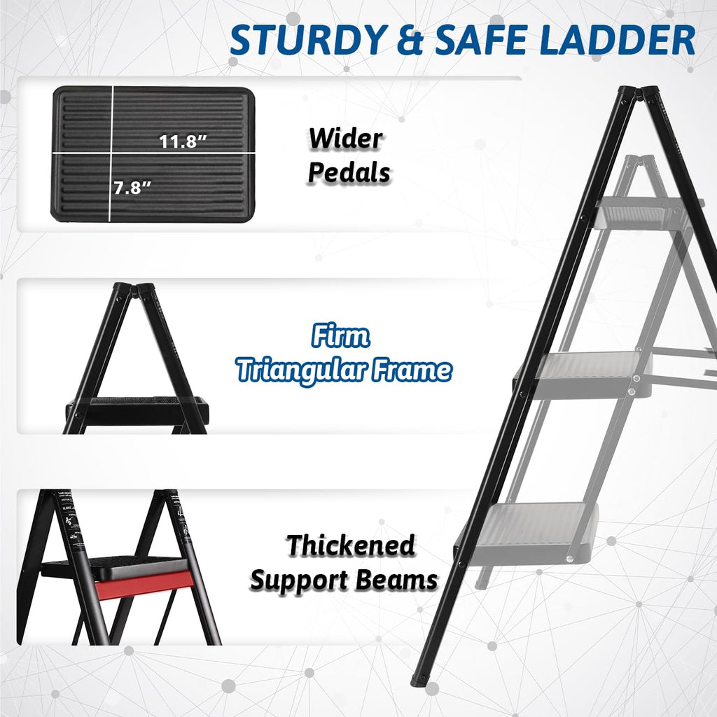 Black 3 Step Steel Folding Ladder F85556