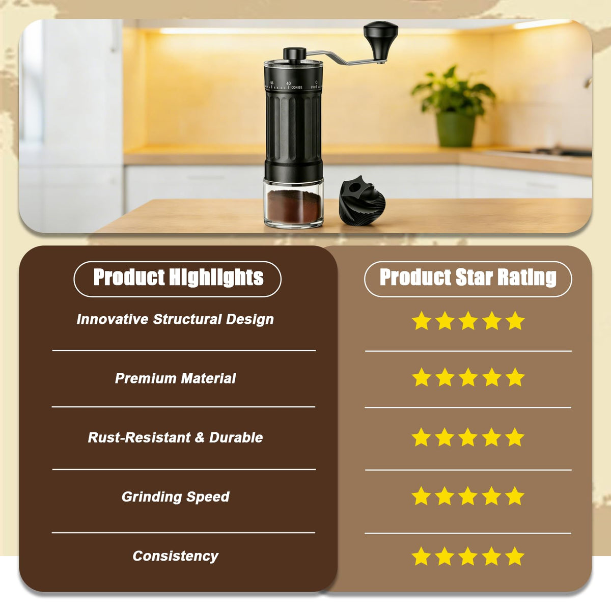 Manual Coffee Grinder with 40 Adjustable Settings, 30g Capacity Y80195
