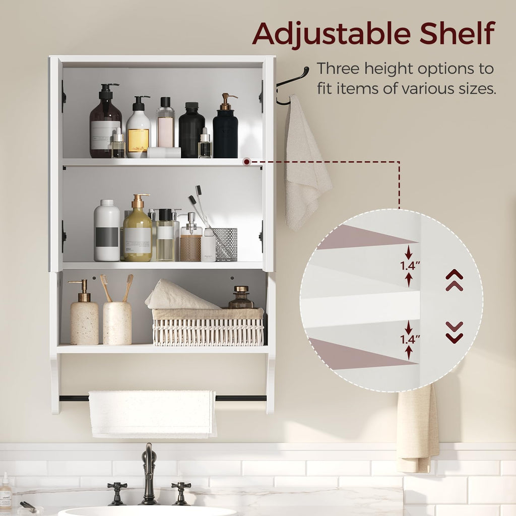 White Wall Mounted Bathroom Cabinet with Mirror and Adjustable Shelf F802