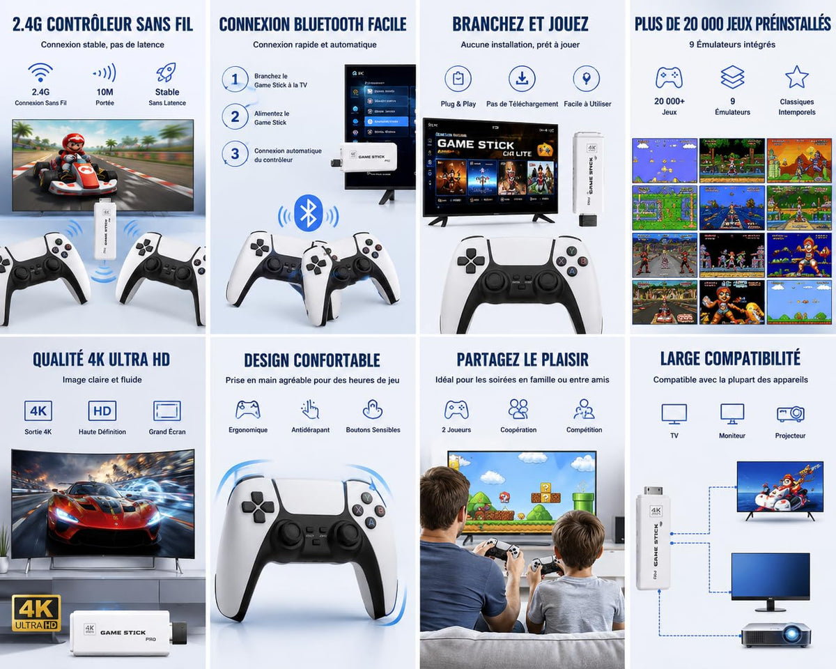 Wireless Retro Game Console Stick with 2.4G Controllers, 4K HDMI, 32G W275071