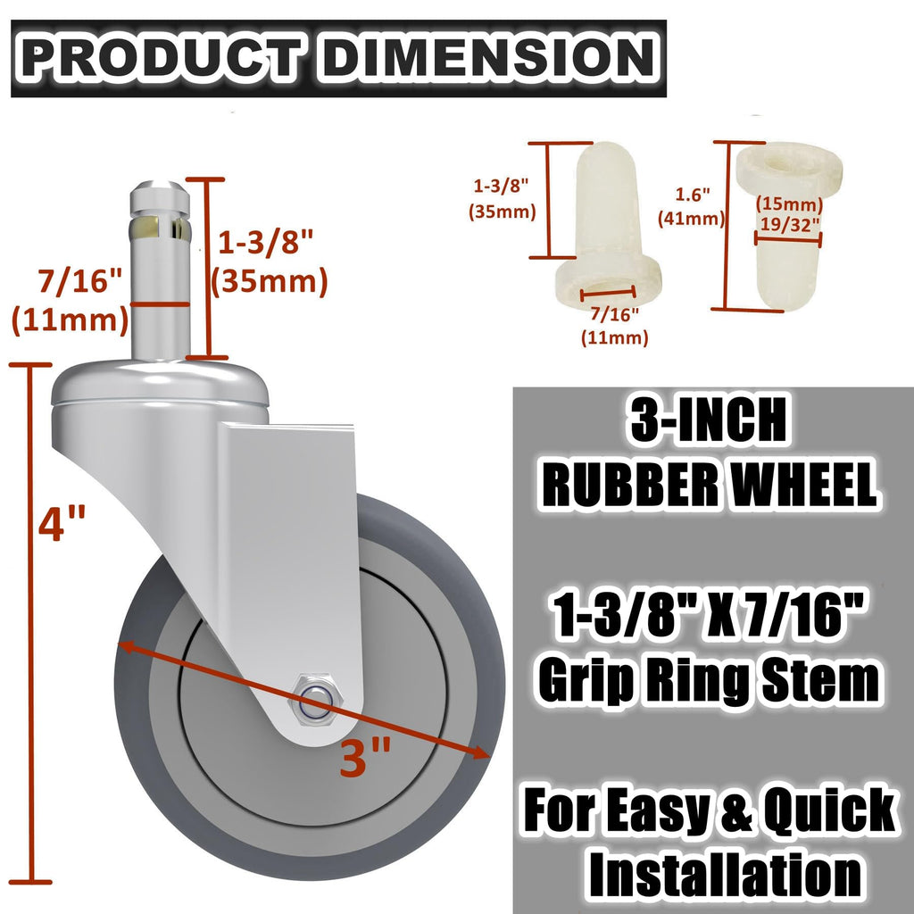 3-Inch Swivel Stem Caster 4 Pack Q5082