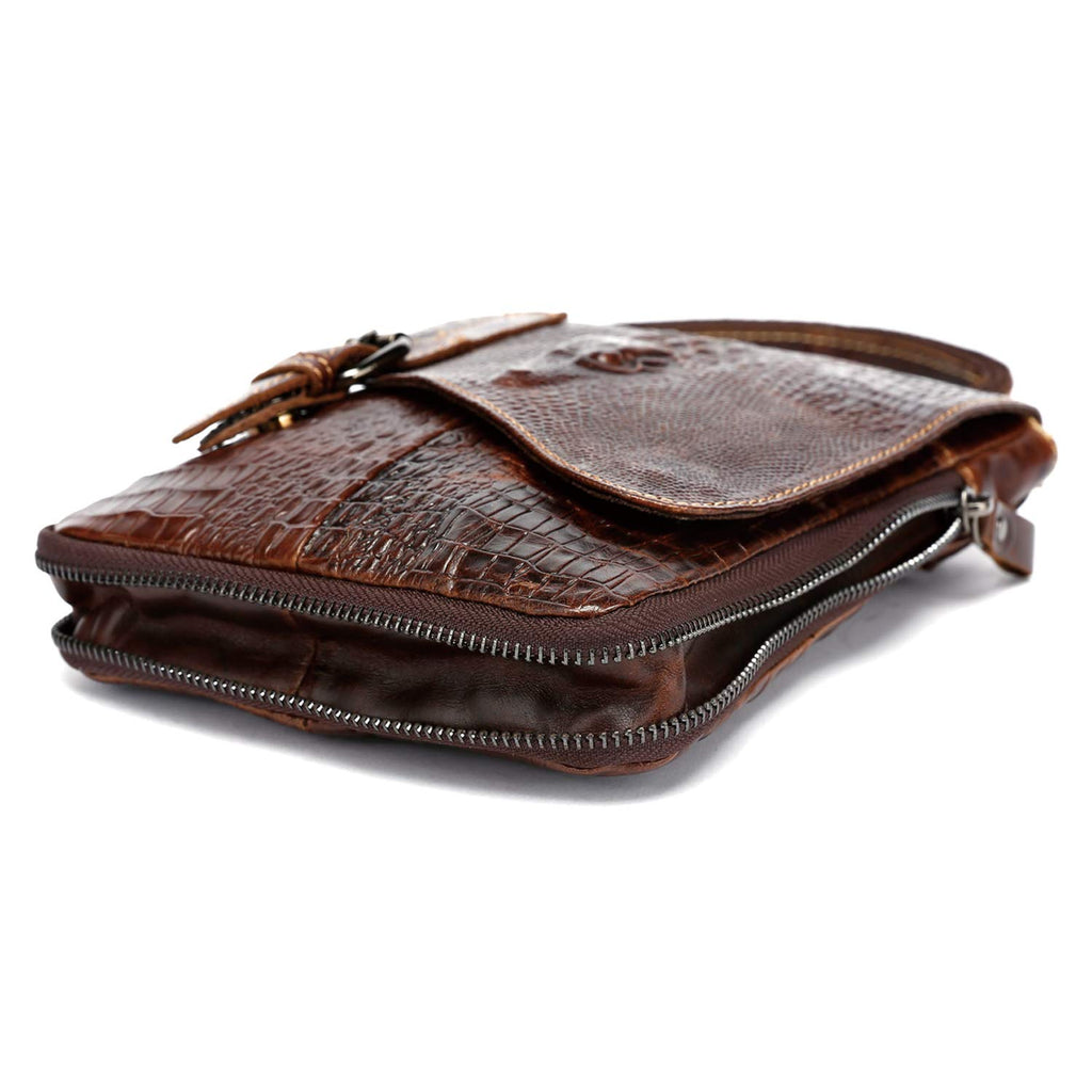 Brown Crocodile Embossed Genuine Leather Mini Messenger Bag I112