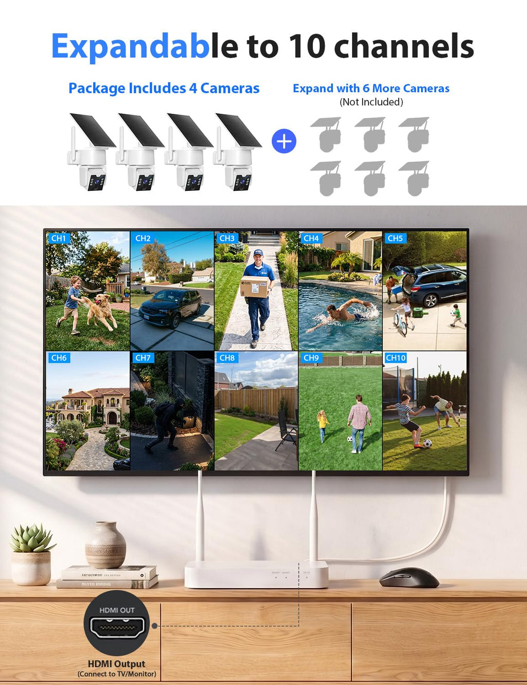 Wireless Outdoor Security Camera System, 4MP, 4 Cam-Kit, Color Night Vision M485
