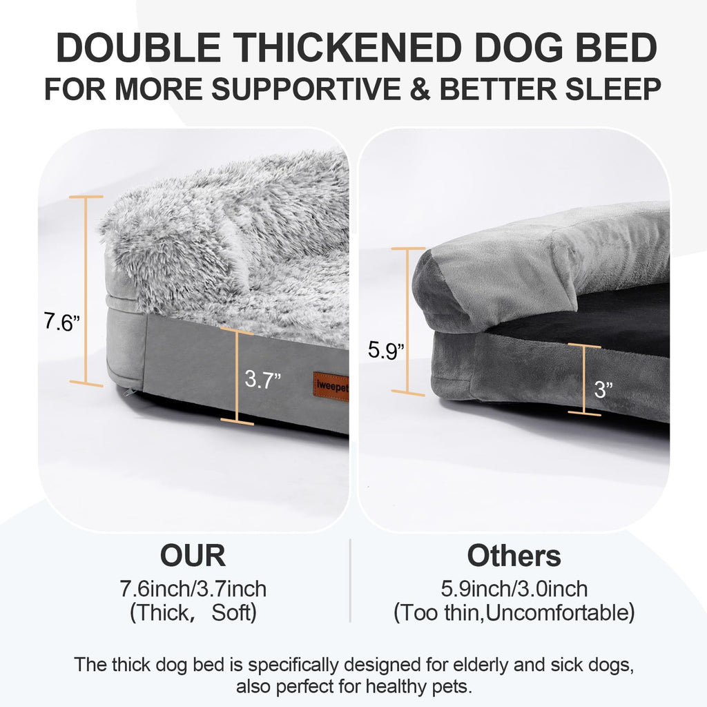 Fluffy Orthopedic Dog Bed with Washable Plush Cover, Grey X348