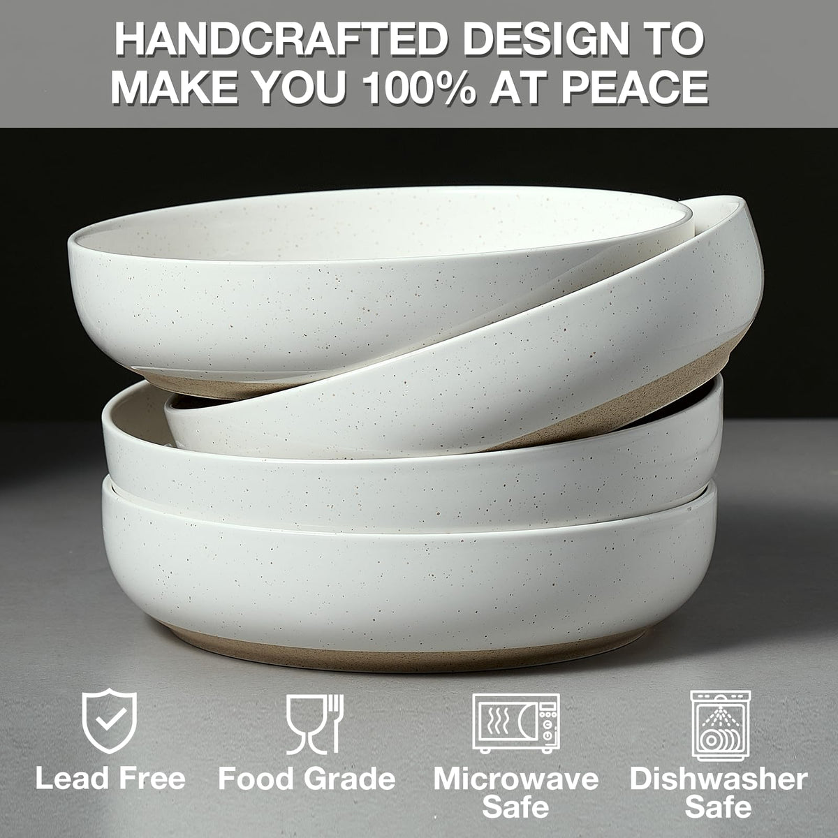White Ceramic Pasta Bowls Set of 4 R692