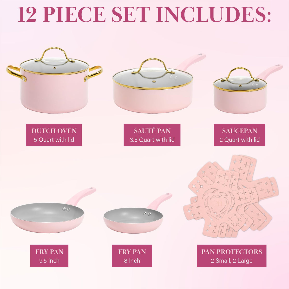 12 Piece Pink Nonstick Cookware Set O871685