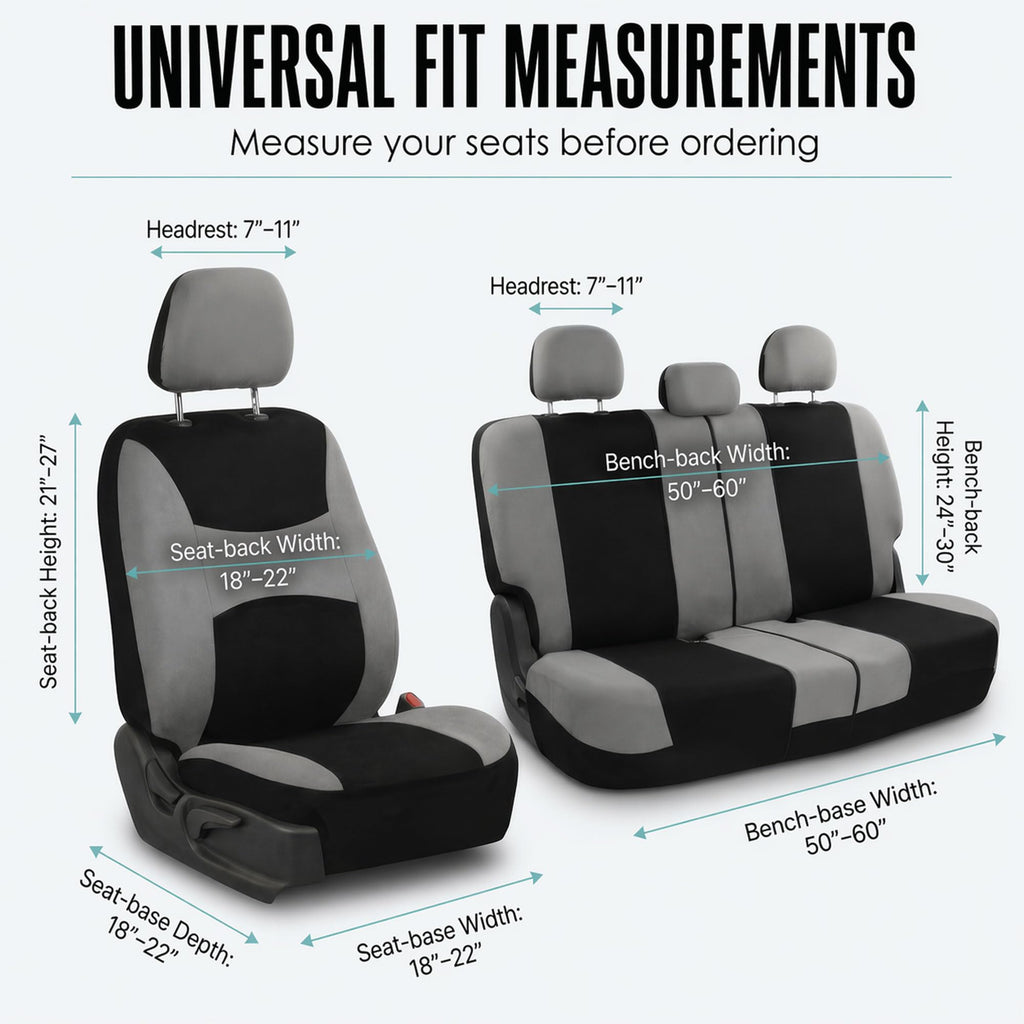 Gray Black Universal Fit Automotive Seat Covers Combo Set with Steering Wheel Cover and Seat Belt Pad K9338