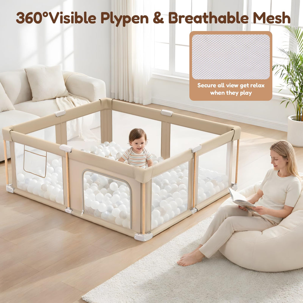 Foldable Baby Playpen with Mat, Mesh and Storage Bag T37920