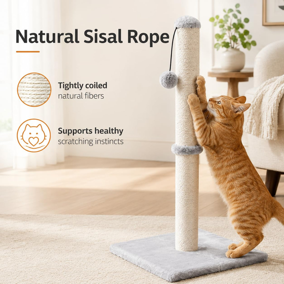 Tall Cat Scratching Post with Sisal Rope, Grey B75951