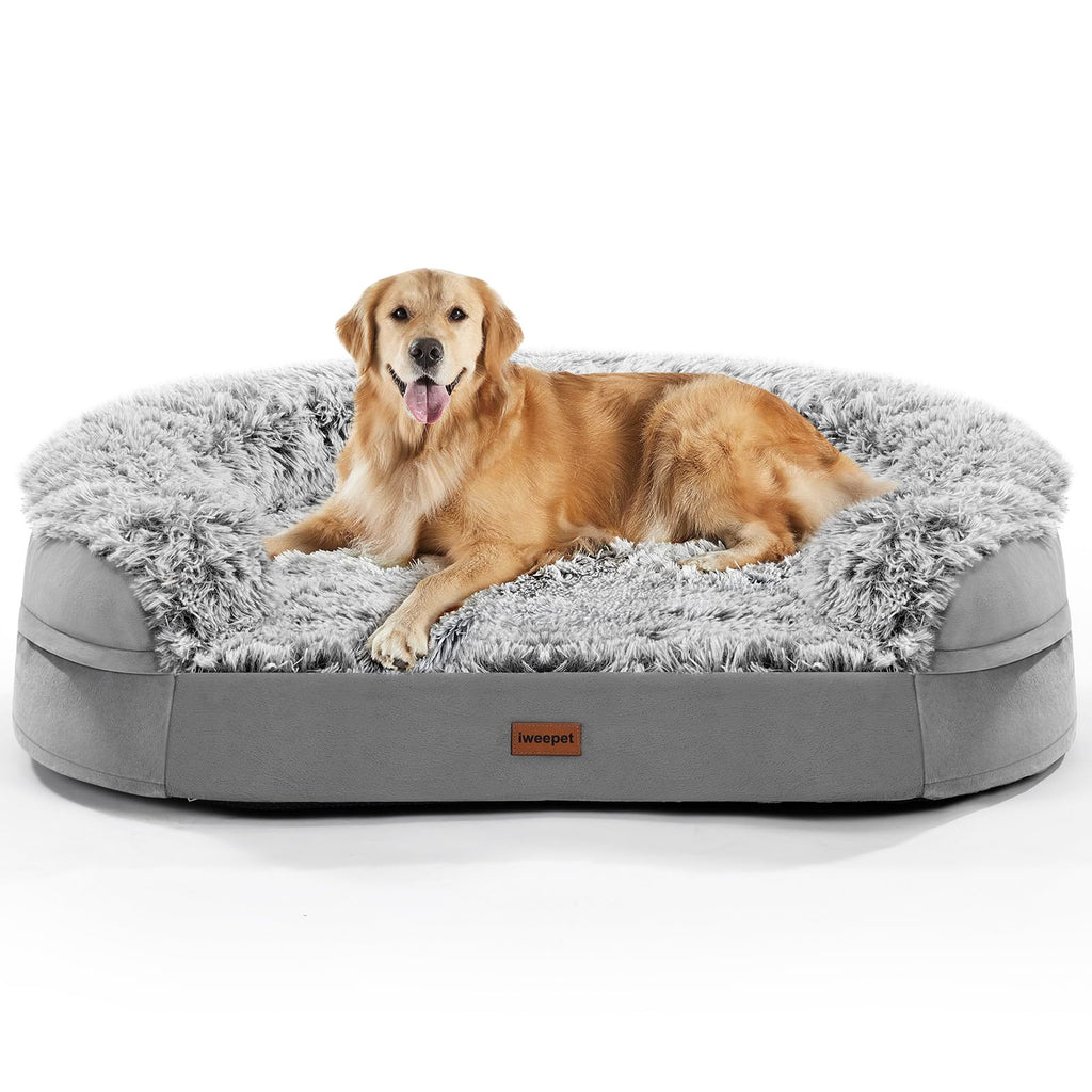 Fluffy Orthopedic Dog Bed with Washable Plush Cover, Grey X348