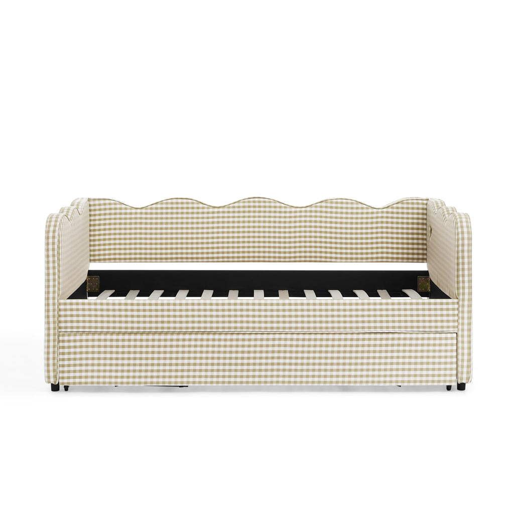 Twin Size Gingham Daybed with Trundle and USB Ports V352