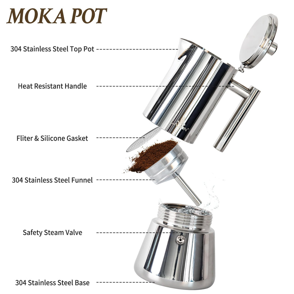 6 Cup Stainless Steel Stovetop Espresso Maker N8421