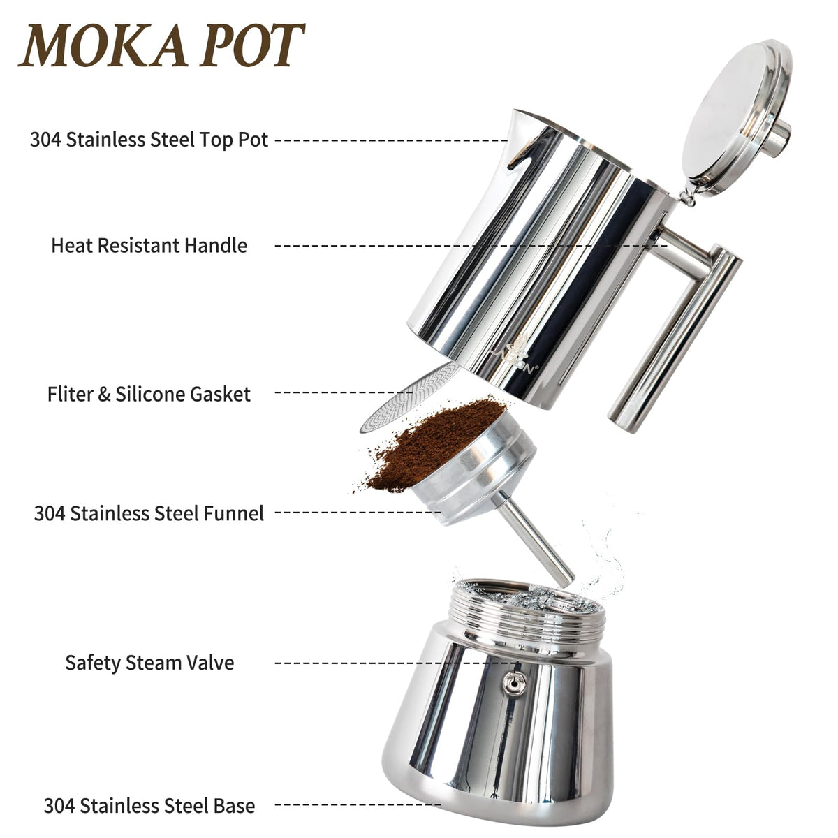 6 Cup Stainless Steel Stovetop Espresso Maker N8421