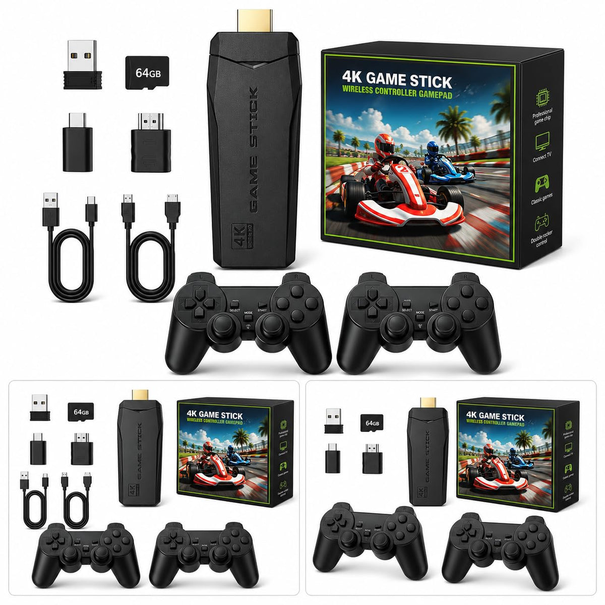 Wireless Retro Game Console Stick with 2.4G Controllers, 4K HDMI, 32G W275071