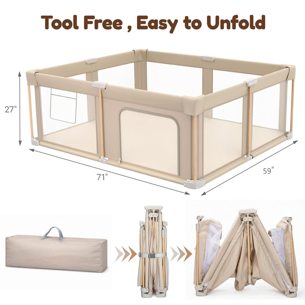 Foldable Baby Playpen with Mat, Mesh and Storage Bag T37920