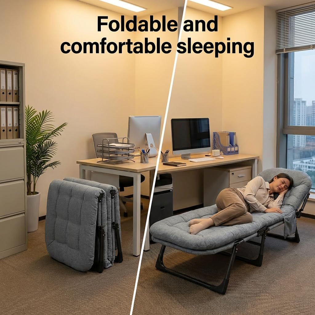 Folding Camping Cot with Mattress and Pillow, Grey I952618