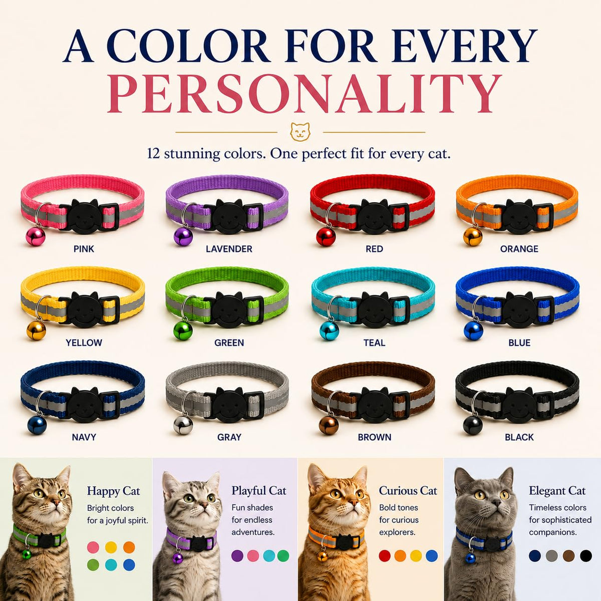 Reflective Breakaway Cat Collar with Bell 12-Pack J83508
