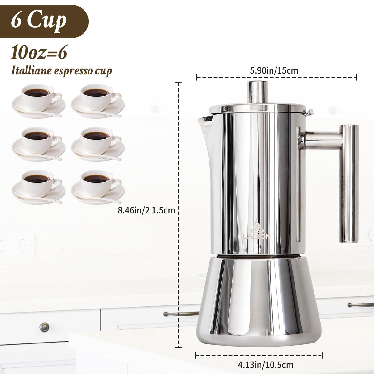 6 Cup Stainless Steel Stovetop Espresso Maker N8421
