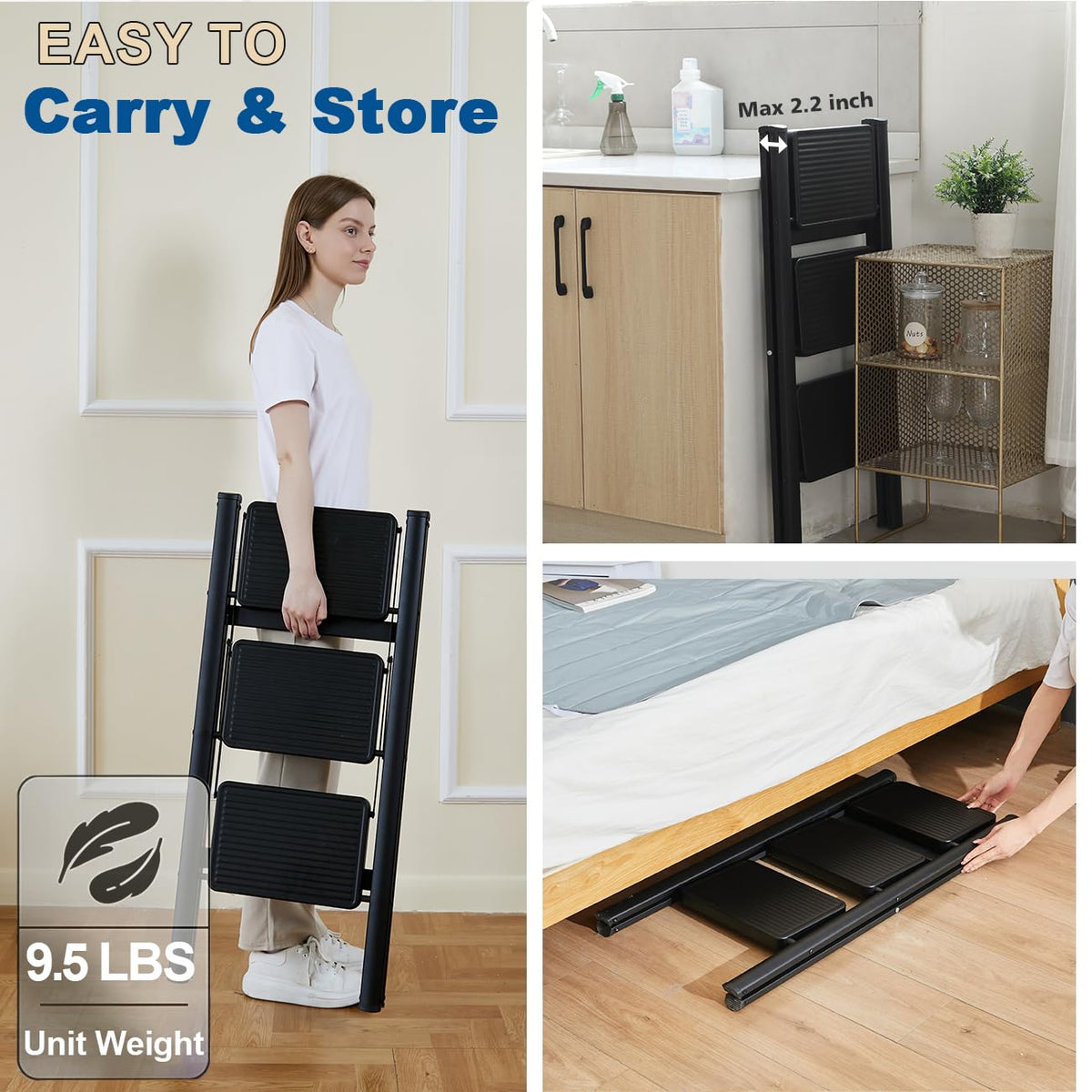 Black 3 Step Steel Folding Ladder F85556